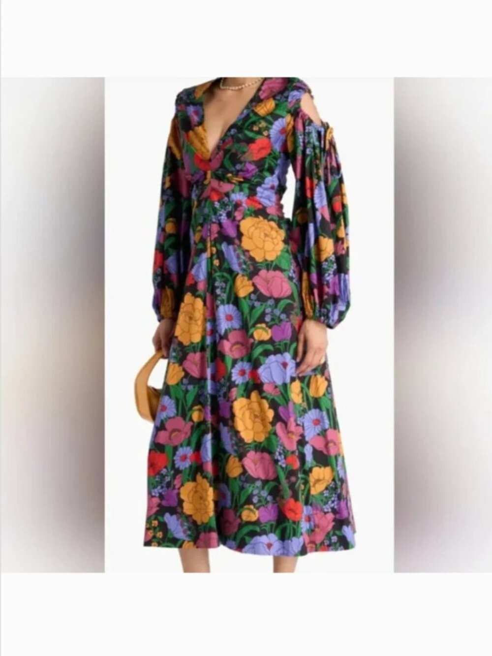 Farm Rio Floral Cotton Cold Shoulders Midi Dress size XS - Picture 2 of 10